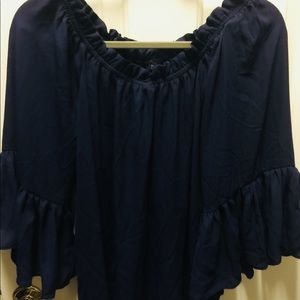 Ruffled off the shoulder dolman blouse